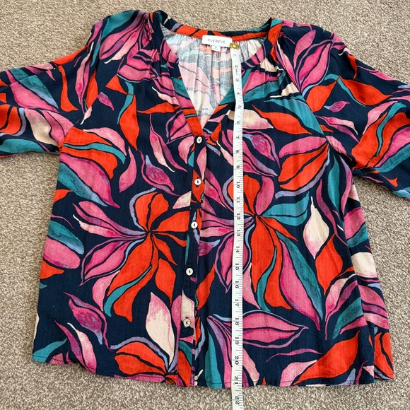 EVEREVE Multicolor Floral Button Down V Neck Blouse Women’s Size Medium EUC - Picture 5 of 8